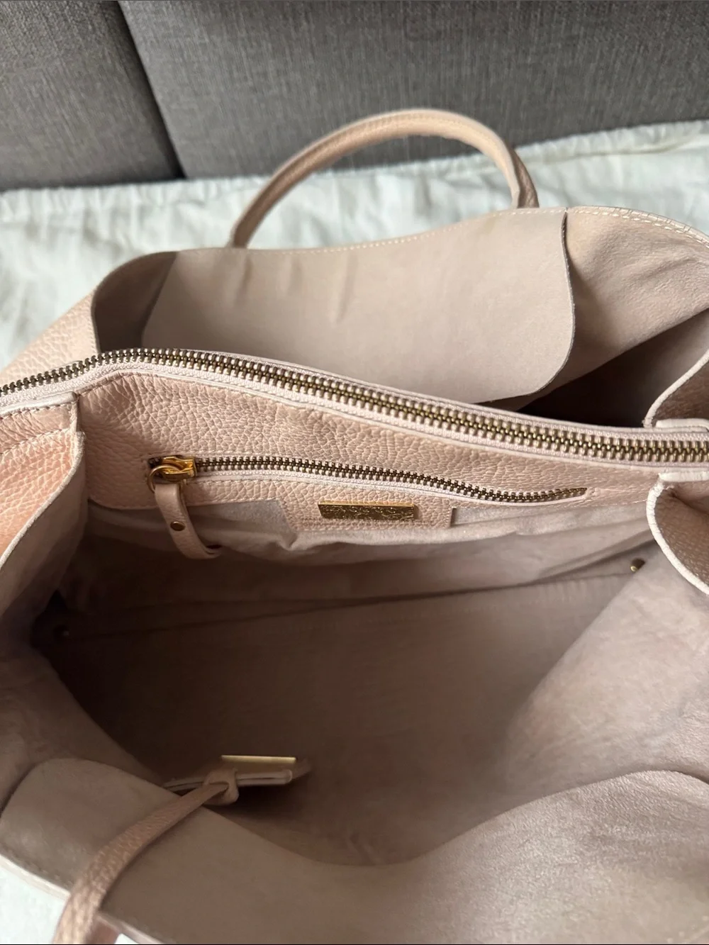 Blush Pink Pebbled Leather Satchel with Detachable Strap